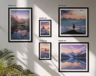 Set di quadri incorniciati Riflessi del tramonto sulle montagne
