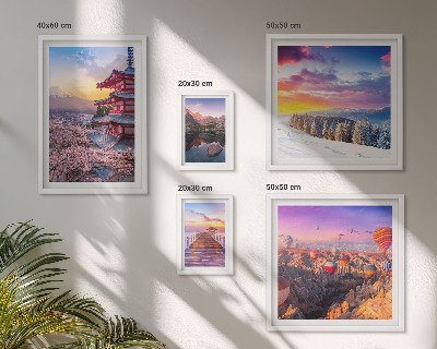 Polittico con cornice montagne e fiori asiatici
