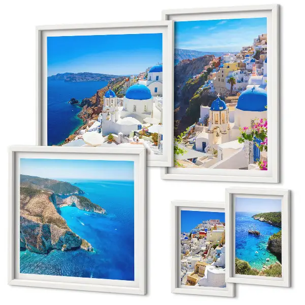 Set di 5 quadri con isole greche e cupole blu