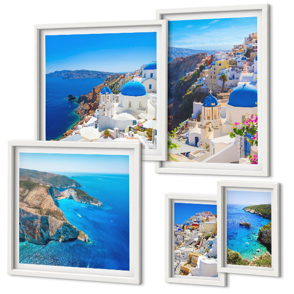 Set di 5 quadri isole greche cupole blu