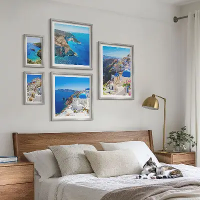 Set di 5 quadri con isole greche e cupole blu