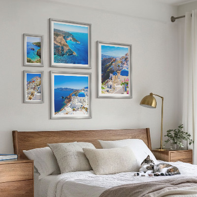 Set di 5 quadri isole greche cupole blu