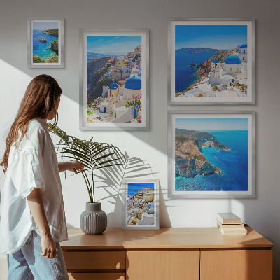 Set di 5 quadri isole greche cupole blu