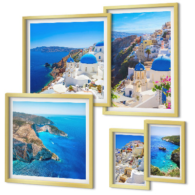 Set di 5 quadri isole greche cupole blu