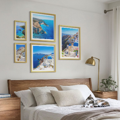 Set di 5 quadri isole greche cupole blu