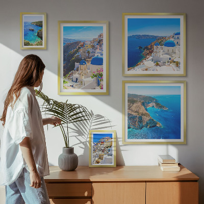 Set di 5 quadri isole greche cupole blu