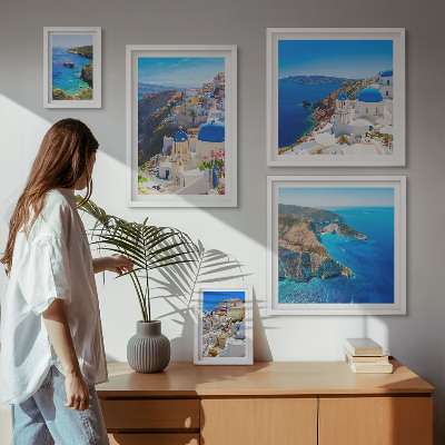 Set di 5 quadri isole greche cupole blu