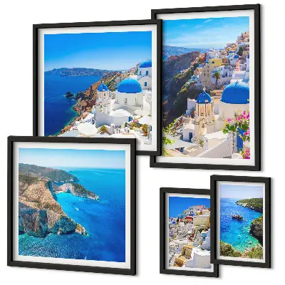 Set di 5 quadri con isole greche e cupole blu