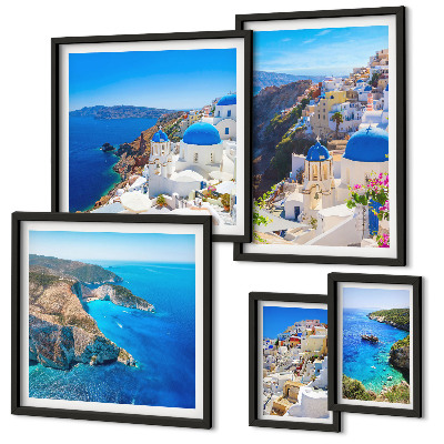 Set di 5 quadri isole greche cupole blu