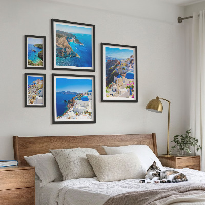 Set di 5 quadri isole greche cupole blu