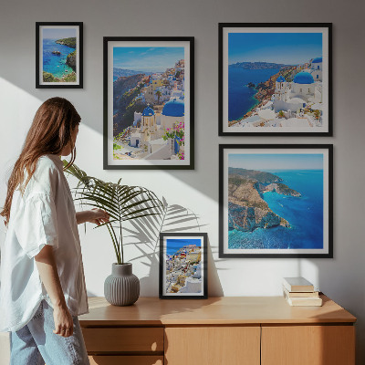 Set di 5 quadri isole greche cupole blu