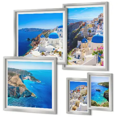 Set di 5 quadri con isole greche e cupole blu