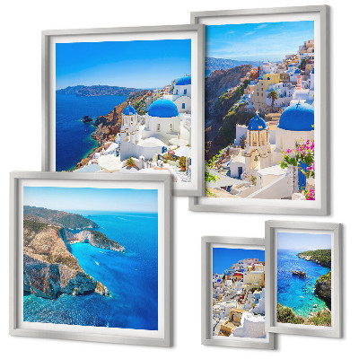 Set di 5 quadri isole greche cupole blu