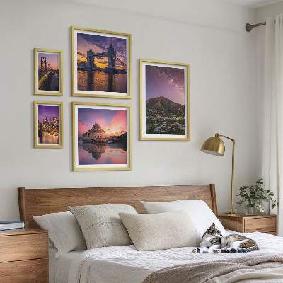 Set di 5 quadri Paesaggi notturni di città di montagna