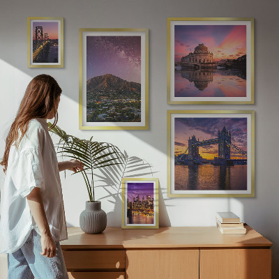 Set di 5 quadri Paesaggi notturni di città di montagna