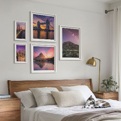 Set di 5 quadri Paesaggi notturni di città di montagna