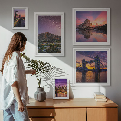 Set di 5 quadri Paesaggi notturni di città di montagna