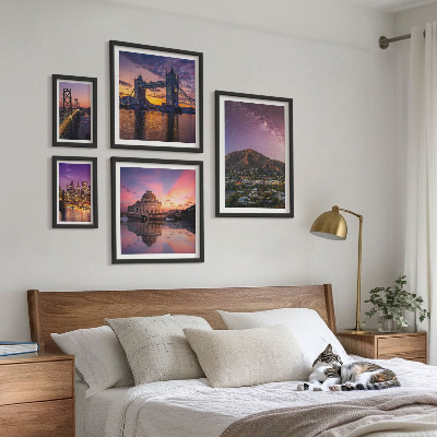 Set di 5 quadri Paesaggi notturni di città di montagna