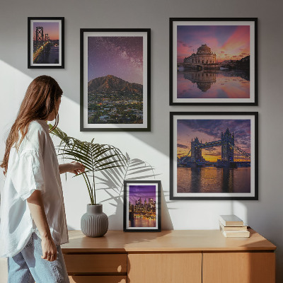 Set di 5 quadri Paesaggi notturni di città di montagna