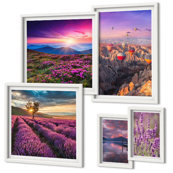 Set di quadri incorniciati Paesaggio di palloncini color lavanda