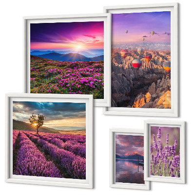 Set di quadri incorniciati Paesaggio di palloncini color lavanda