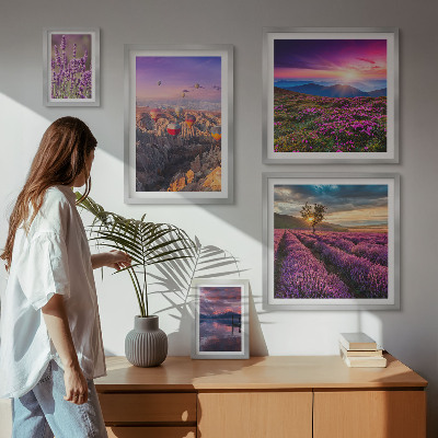 Set di quadri incorniciati Paesaggio di palloncini color lavanda