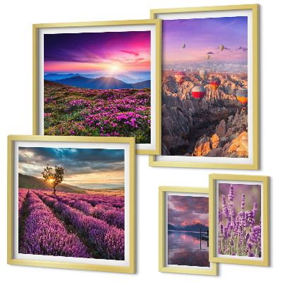 Set di quadri incorniciati Paesaggio di palloncini color lavanda