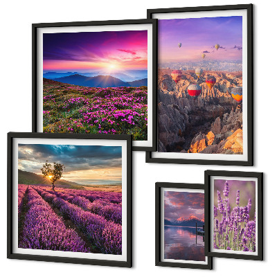 Set di quadri incorniciati Paesaggio di palloncini color lavanda