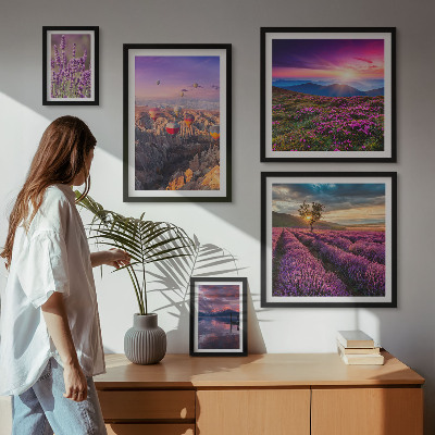 Set di quadri incorniciati Paesaggio di palloncini color lavanda
