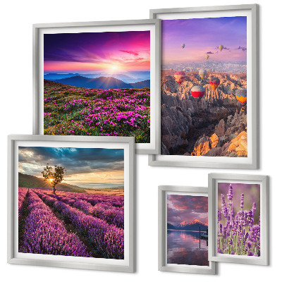 Set di quadri incorniciati Paesaggio di palloncini color lavanda
