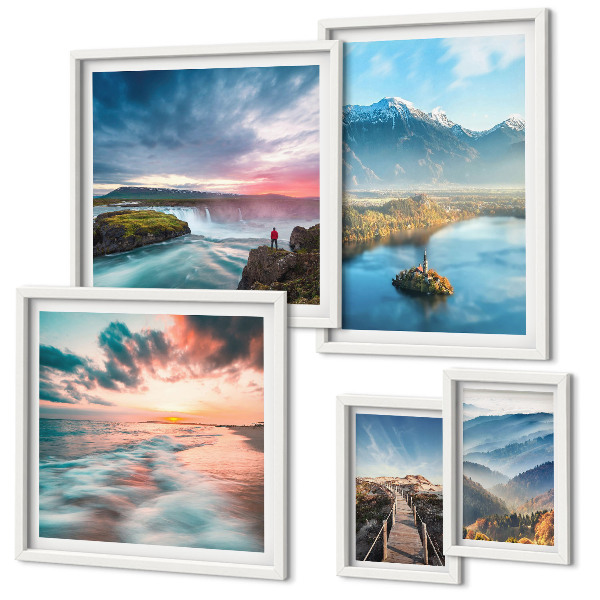 Set di 5 quadri Paesaggi montani e cascate