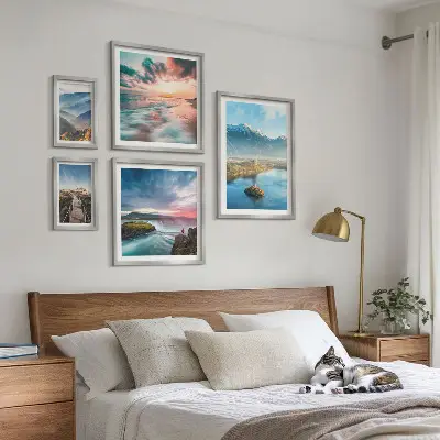 Set di 5 quadri con paesaggi montani e cascate