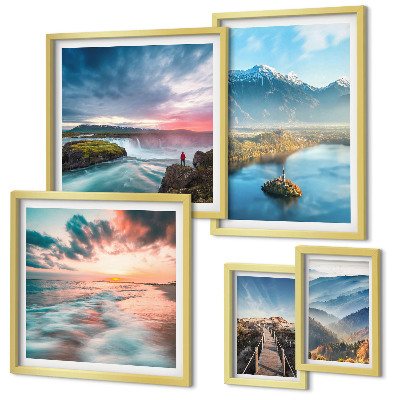 Set di 5 quadri Paesaggi montani e cascate