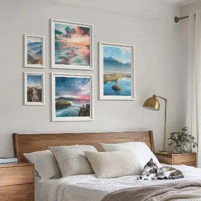 Set di 5 quadri con paesaggi montani e cascate