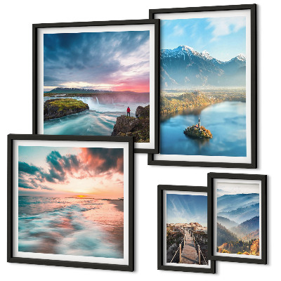 Set di 5 quadri Paesaggi montani e cascate