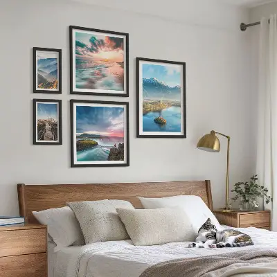Set di 5 quadri con paesaggi montani e cascate