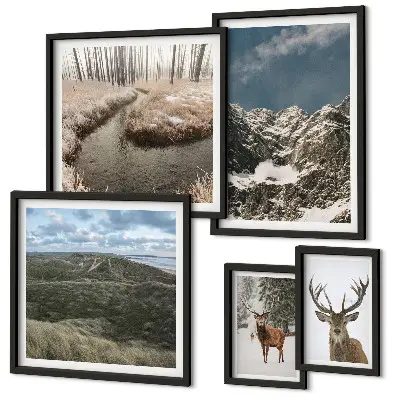 Polittico con cornice natura selvaggia con montagne maestose