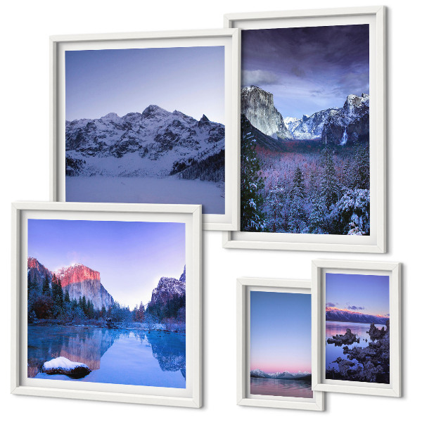 Set di 5 quadri paesaggi montani, laghi, foreste