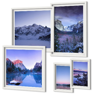 Set di 5 quadri paesaggi montani, laghi, foreste