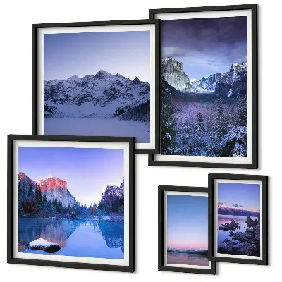 Set di 5 quadri con paesaggi di montagne, laghi e foreste