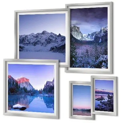 Set di 5 quadri con paesaggi di montagne, laghi e foreste