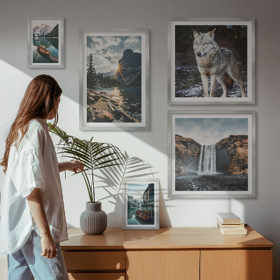 Polittico con cornice Paesaggi naturali e fauna selvatica