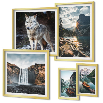 Polittico con cornice Paesaggi naturali e fauna selvatica
