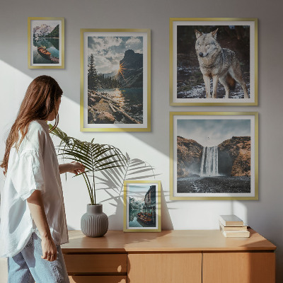 Polittico con cornice Paesaggi naturali e fauna selvatica