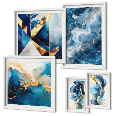Set di 5 quadri Composizioni astratte blu