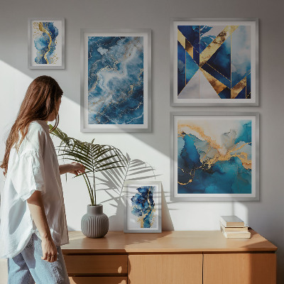 Set di 5 quadri Composizioni astratte blu