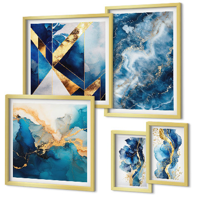 Set di 5 quadri Composizioni astratte blu