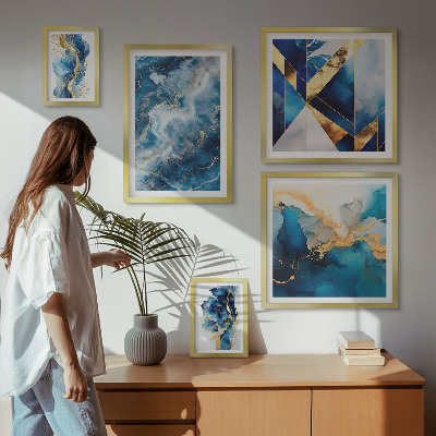 Set di 5 quadri Composizioni astratte blu