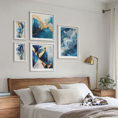 Set di 5 quadri Composizioni astratte blu