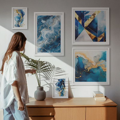Set di 5 quadri Composizioni astratte blu
